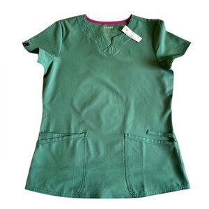 Scrub Star Elm Green & Vibrant Pink Trim Scrub Top - Size Small (NWT)‎